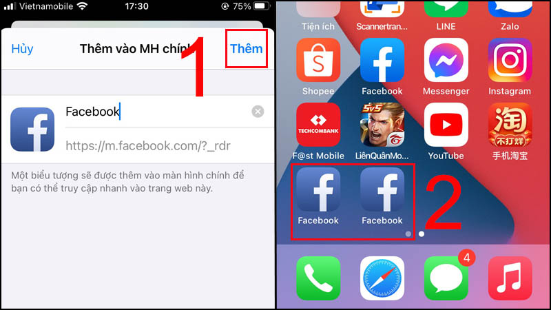  Tại đây, bạn có thể đặt tên tuỳ ý hoặc không, sau đó nhấn vào Thêm. Thực hiện lại liên tiếp để thêm nhiều icon khác.